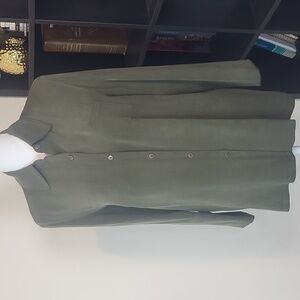 DRESS BARN Dark Green Silk Pocketed Button Down Side Slit Shirt